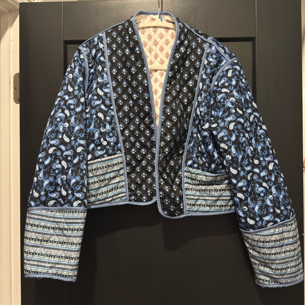 Elegant Blue Patterned Bomber Jacket